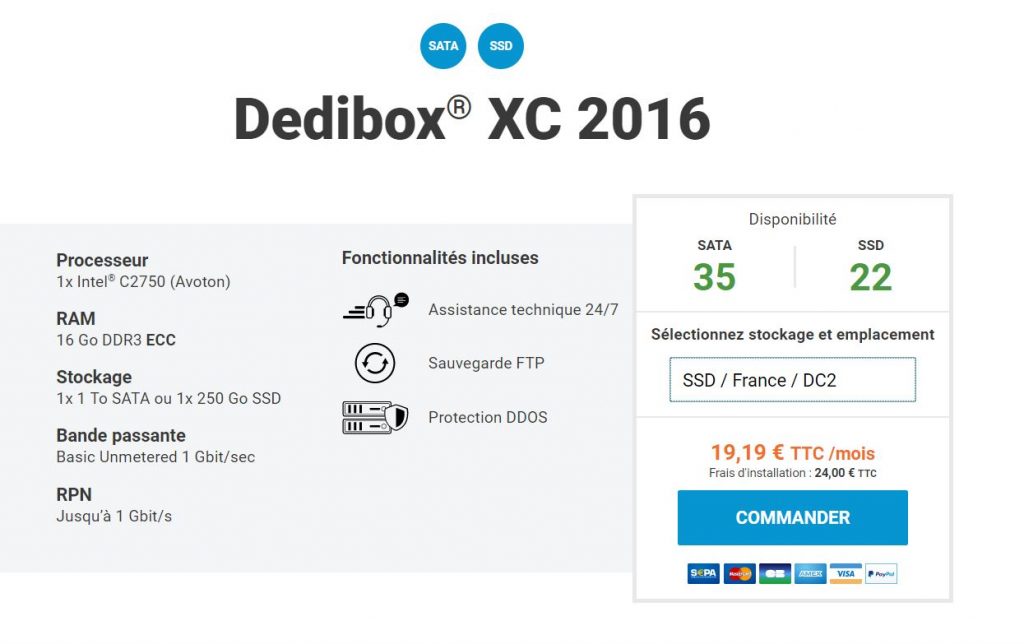 Specs d'un serveur Dédibox XC 2016 de chez Online.net